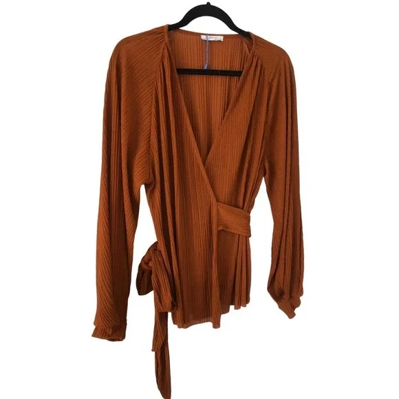 ZARA Basic Scoop V-Neck Wrap Blouse with Waist Bow Tie Size M​​​ - Picture 3 of 16